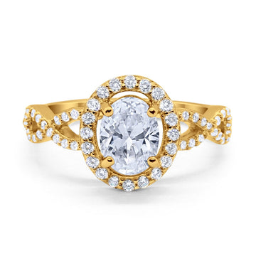 Art Deco Wedding Ring Oval Simulated Cubic Zirconia Yellow Tone 925 Sterling Silver